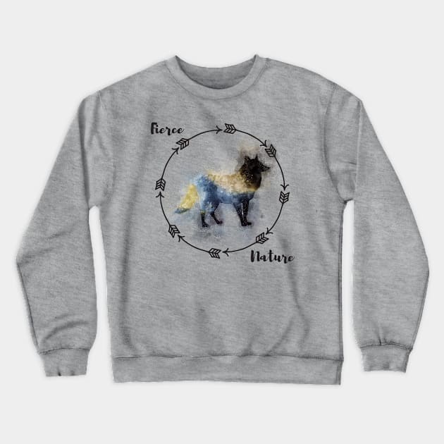 Fierce Nature Wolf Watercolor Design Crewneck Sweatshirt by Underthespell